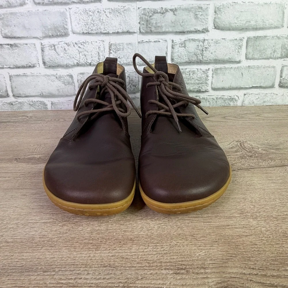 Vivo Barefoot Men's Dark Brown Leather Chukka Boots with Tan Sole